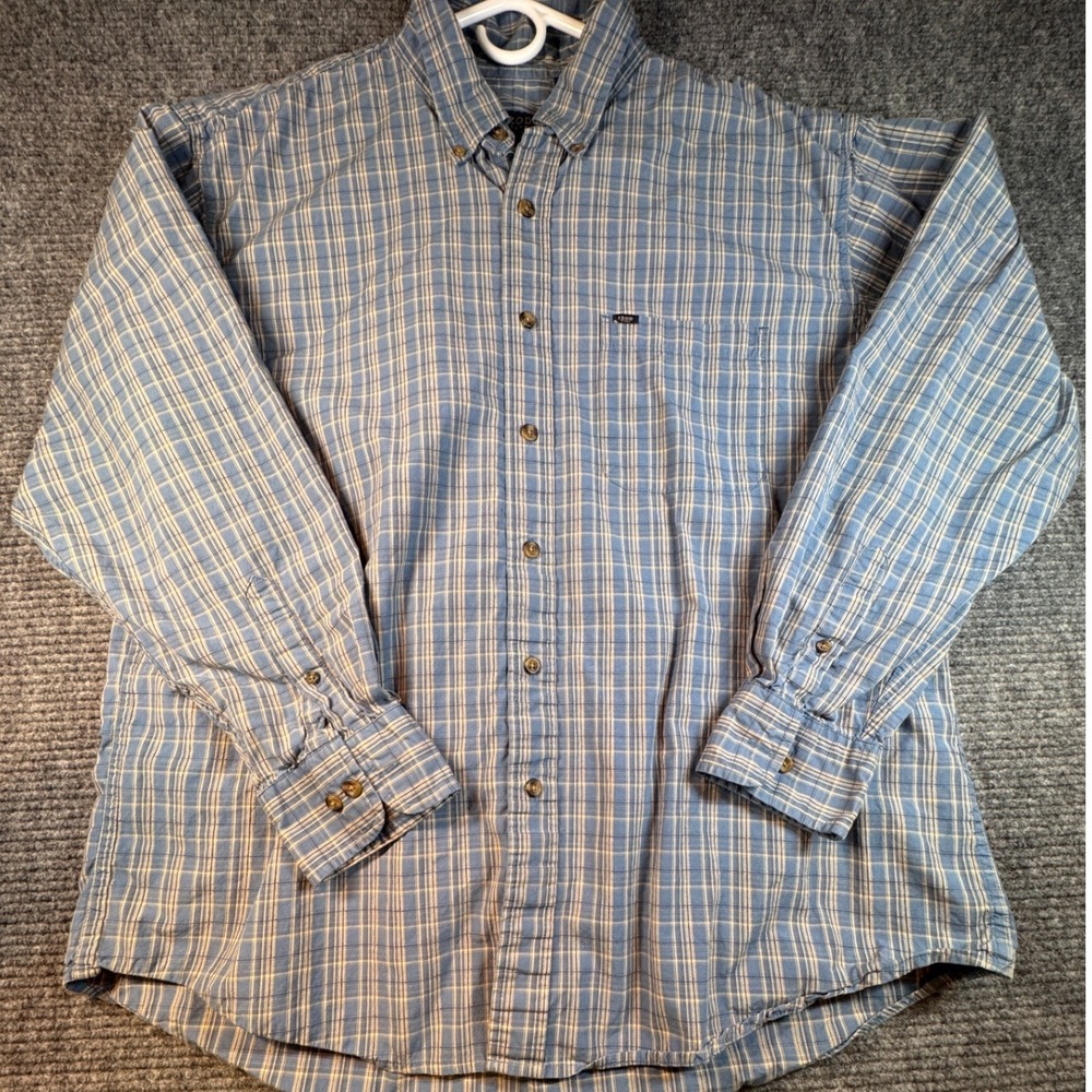 IZOD JEANS Mens Blue Plaid Button Down Shirt XL 100 Cotton‎ Long Sleeve Casual